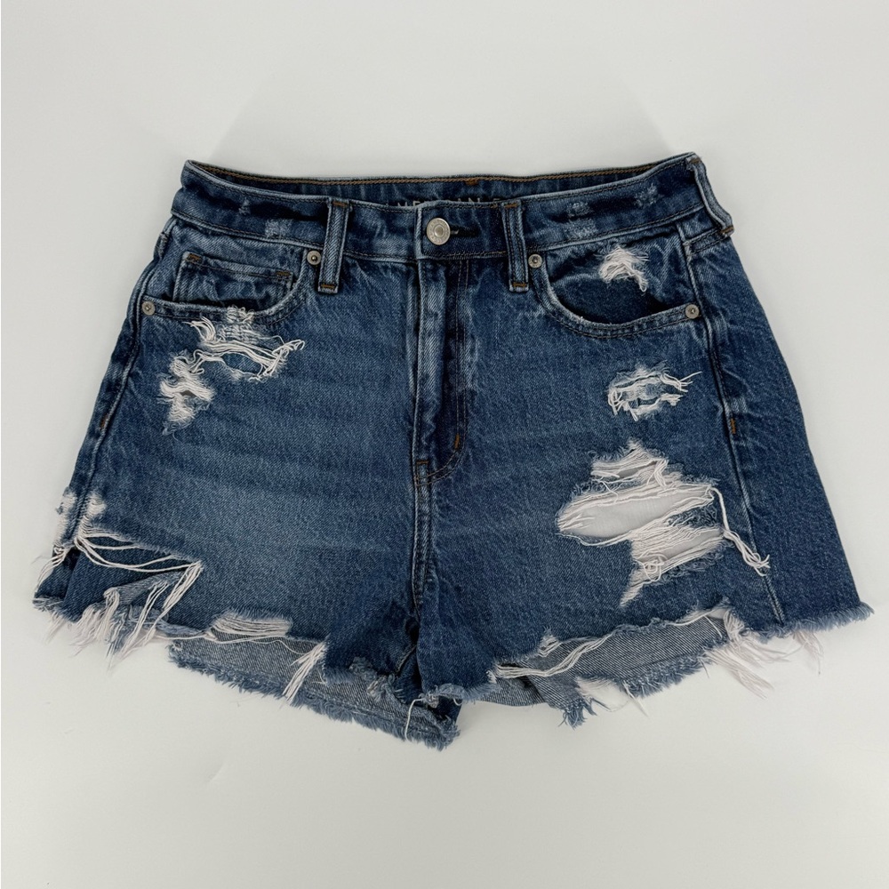 American Eagle High Rise Distressed Denim Shorts Frayed Hem Size 4